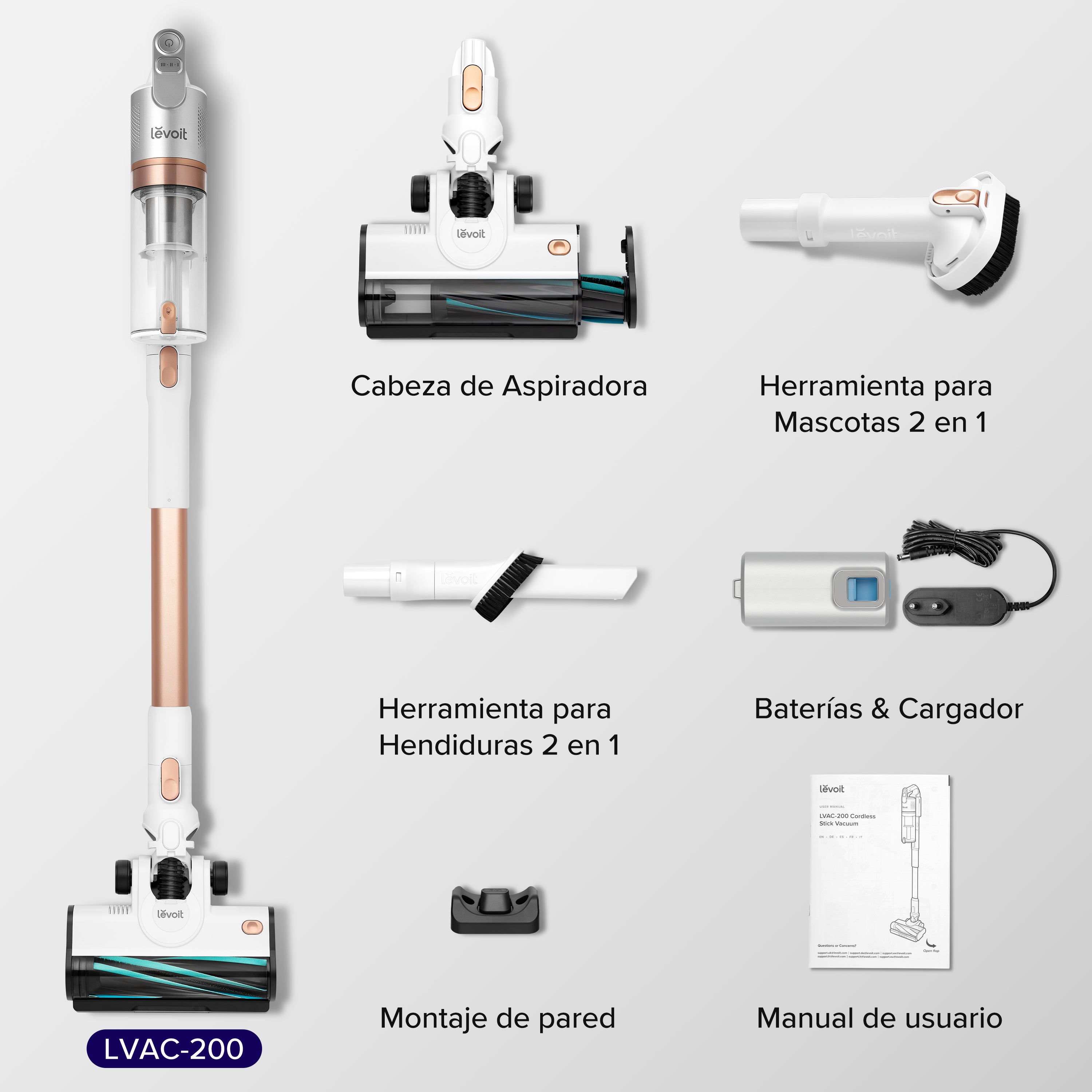 Levoit LVAC-200 — Aspiradora Sin Cable y Sin Bolsa en Dorado